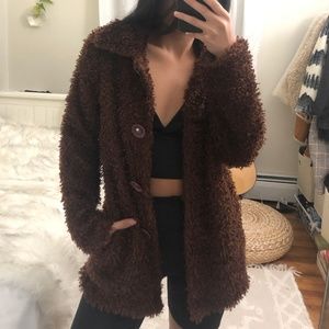 Brown Teddy Faux Fur Fluffy Light Jacket Coat